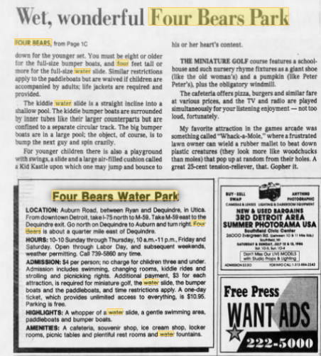 Four Bears Water Park - 1986 Article Pt 2